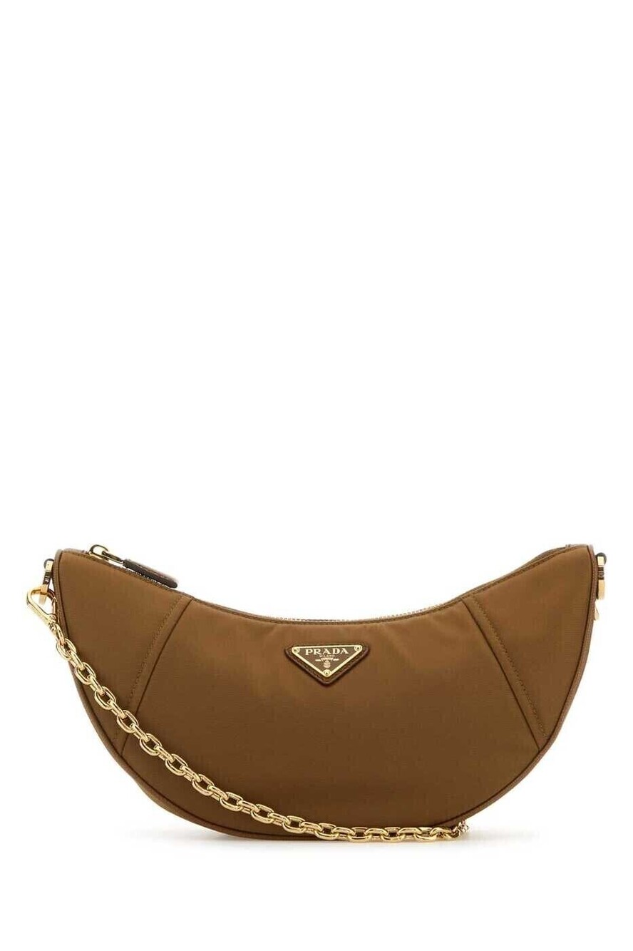Prada Arque Leather Hobo Shoulder Bag Brown